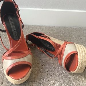 Burberry Tan Espadrille Wedge Sandals 36 1/2